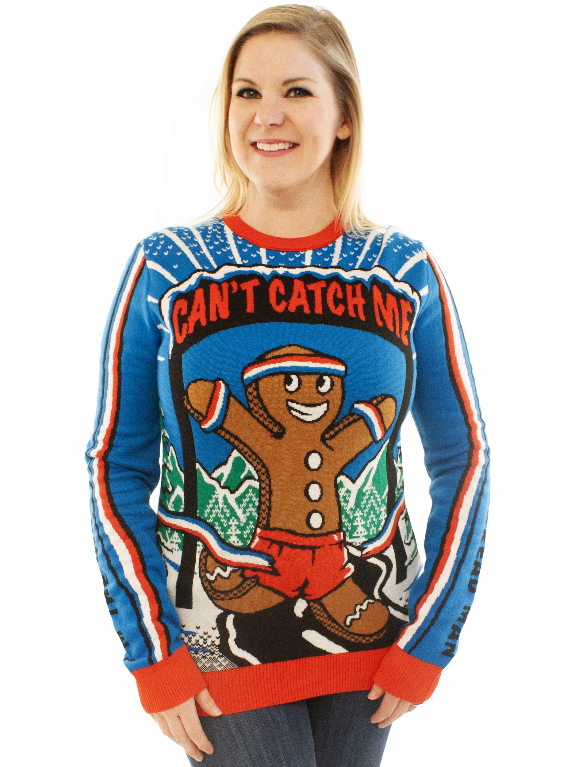 Ugly Christmas Sweater for Men and Women Gingerbread Man Runner
